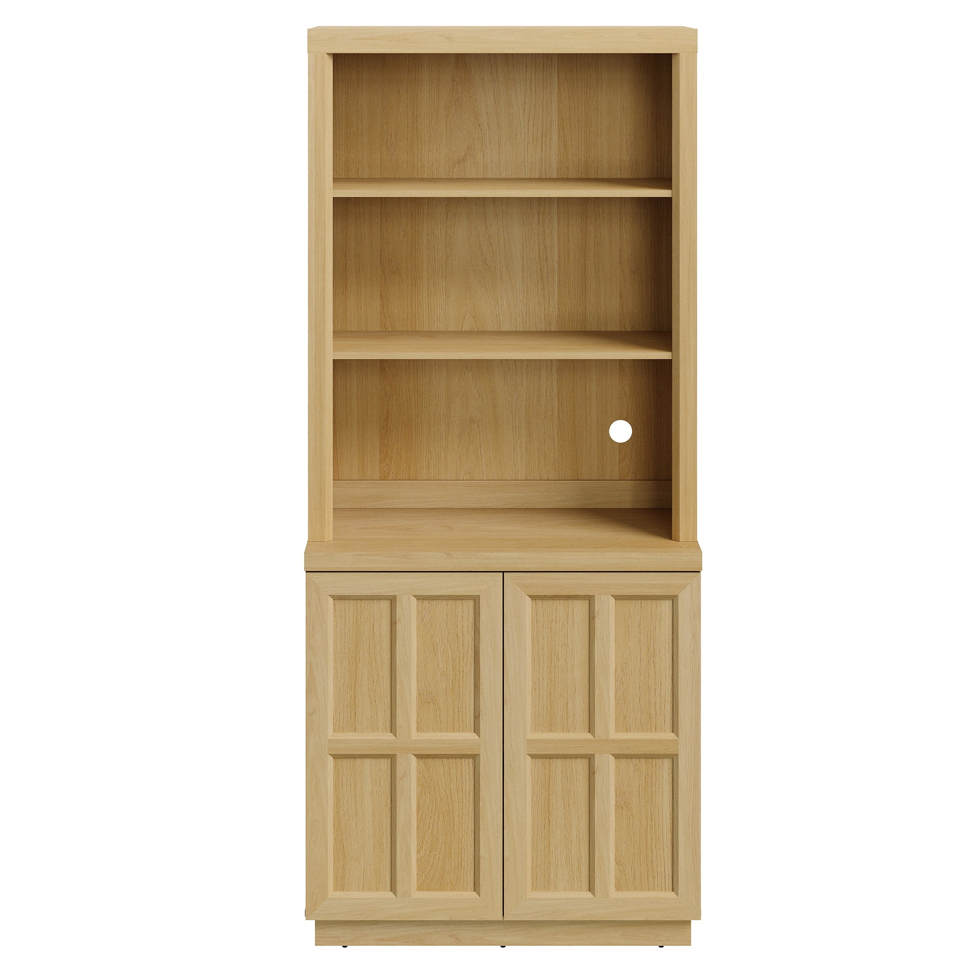 HOMOOI Freestanding Pantry Cabinet, Boho Rustic Hutch with Open Display Shelves & Adjustable Inner Shelves, Anti-Wobble Wooden Storage Organizer for Kitchen, Dining Room, Entryway,Oak