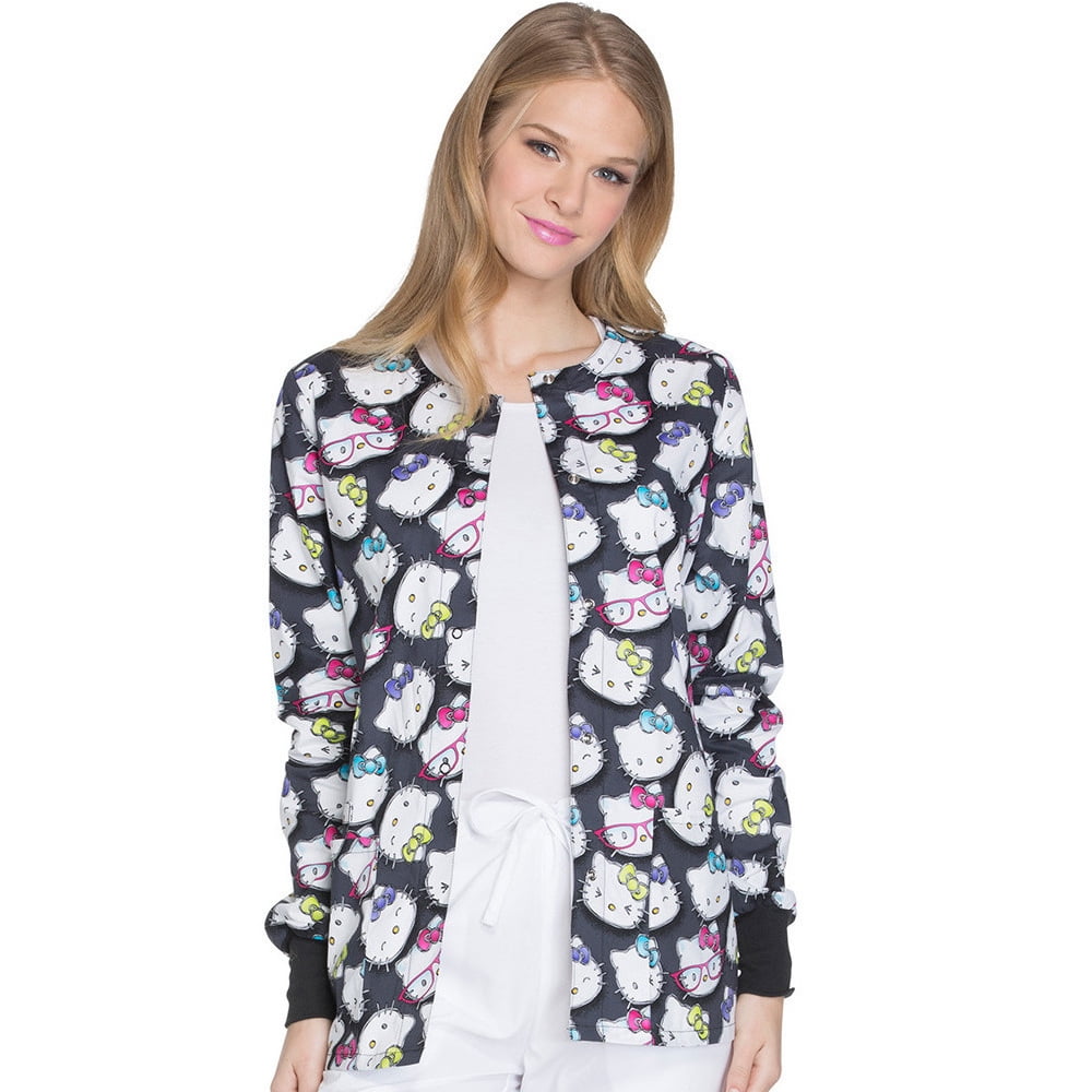 Tooniforms by Cherokee Women's Snap Front Hello Kitty Print Scrub