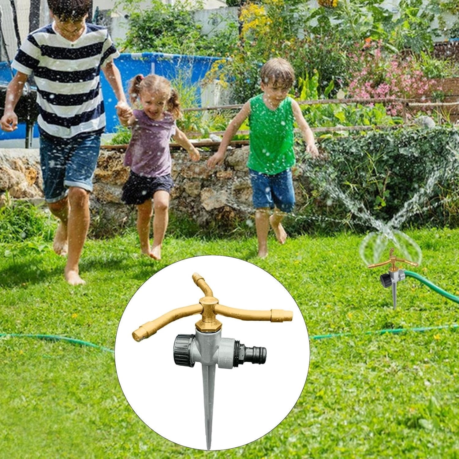 3 Arm Sprinkler Stake 360 Degree Automatic Rotary Sprayer with Spike Water Sprinkler 3 Arm Sprinkler Ground Stake Large Yard Area Watering for Efficient Garden Irrigation and Lawns Watering,2 Pack