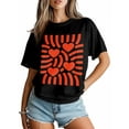 thumbnail image 3 of Women's T-Shirt Red Love Abstract Stripe Minimalist Art Short Sleeve Casual Tee Classic Crew Neck T Shirt for Women Black, XL, 3 of 7