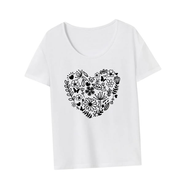 Camisas de manga corta para mujer, camiseta básica estampada, ropa holgada, camisetas de verano a la moda, camiseta básica con cuello redondo para viajes, uso diario M Yinane Camiseta para mujer