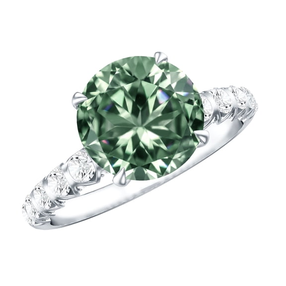 Rosec Jewels IGI Certified Lab Grown Green Diamond Solitaire Engagement Ring 3 Carat - VS1 Quality - Green and White Diamond Ring, 925 Sterling Silver, US 4.00