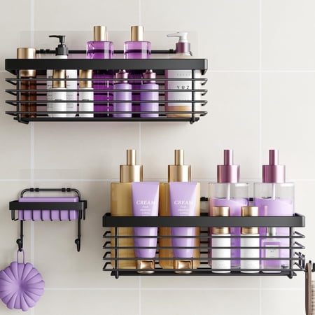 Shower 3 Pack Sus304 Stainless Steel-no Drilling-shower Bathroom Shelves Rack Rustproof Wall Mounted Adhesive Shelf Basket Organizer-black