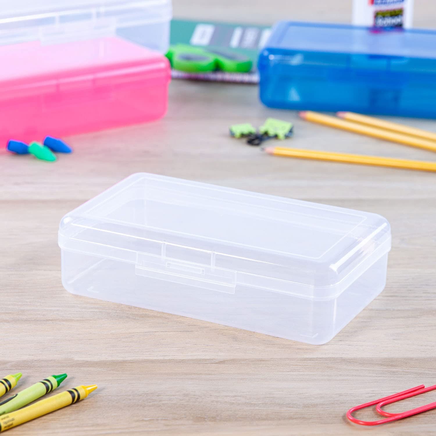 Plastic Pencil Box, Transparency, Stackable With SnapTight Lid