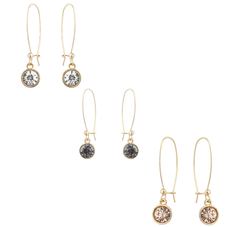 Multi Stone Dangle - Lux Accessories Gold Tone Circle Stone Wire Dangle Multi Earring Set (3pc)