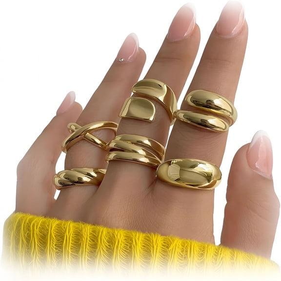 DESIGNICE Chunky Gold Rings for Women Non Tarnish,18K Gold Plated Stackable Thumb Ring,Statement Women Rings Set