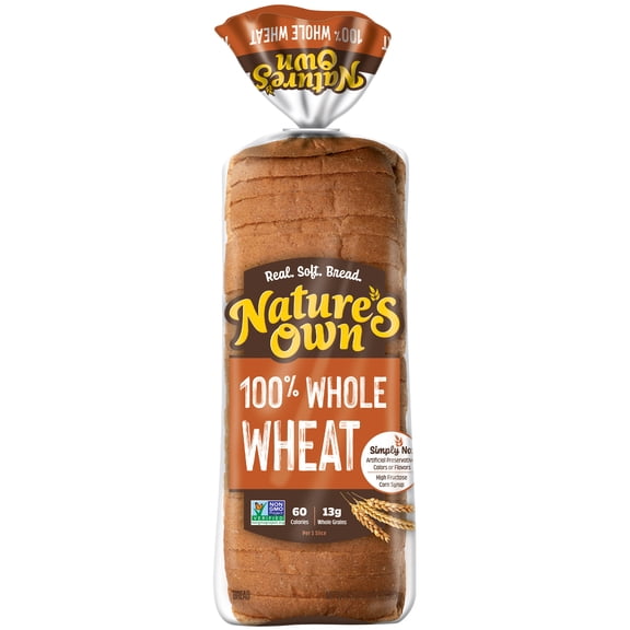 Nature's Own 100% Whole Wheat Bread, Sliced Non-GMO Sandwich Bread, 20 oz Loaf