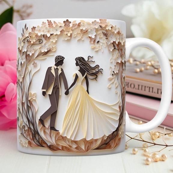 Outoloxit Wedding Theme Valentine's Day Mug - Ceramic Coffee Cup for Office and Home Use, Microwave & Dishwasher Safe Romantic Gift
