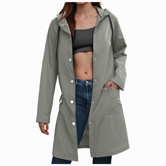 Towmus Rain Jackets For Women Waterproof Lightweight Plus Size Raincoat Buttons Zip Up Trench Coat Outdoor Mountaineering Clothes Hooded Windbreaker