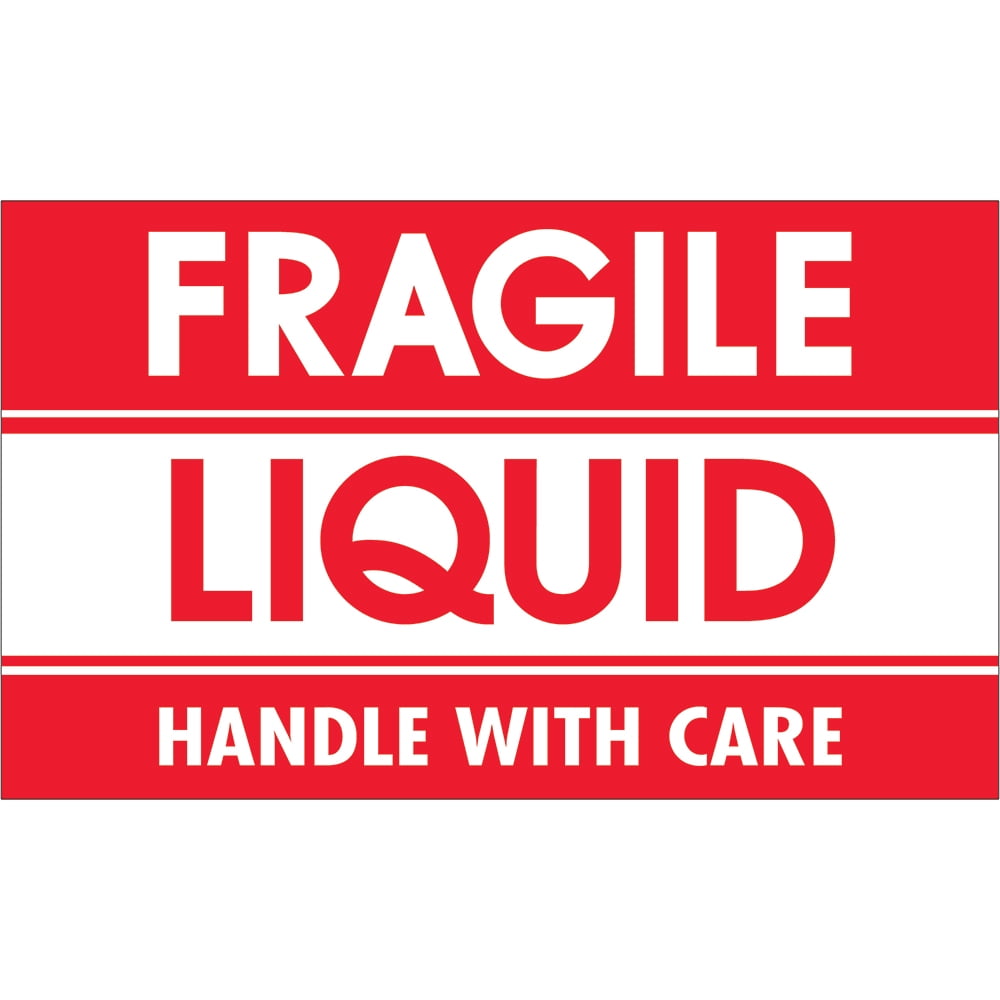 Tape Logic Labels 'Fragile - Liquid - Handle With Care' 3' x 5' Red/White 500/Ro DL1300