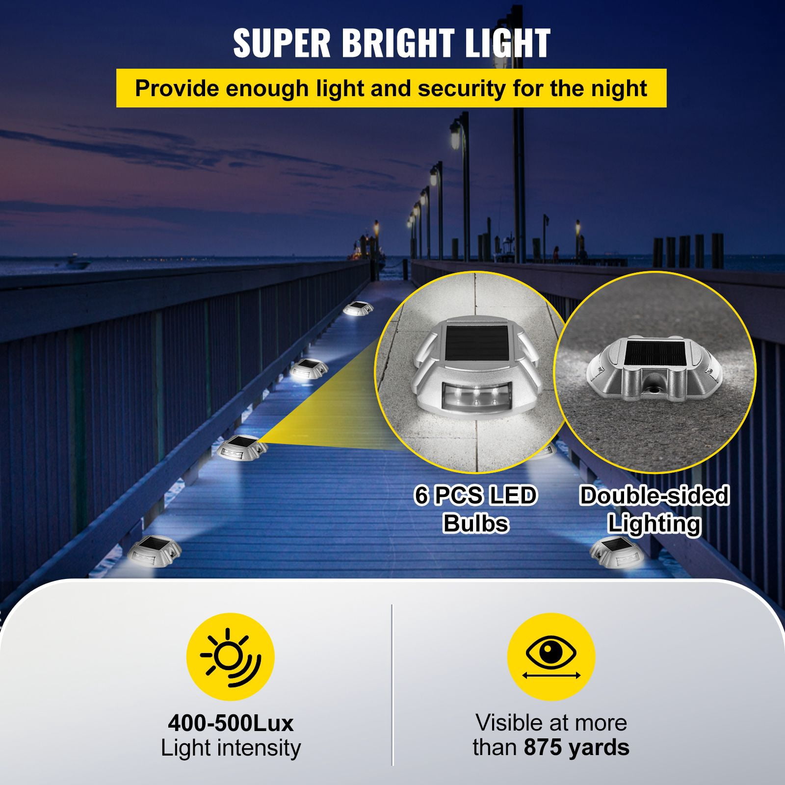12-Pack Solar Dock Lights with IP68 Waterproof, 45 Tons Load Capacity, 875 Yards Lighting, for Driveway Walkway Deck