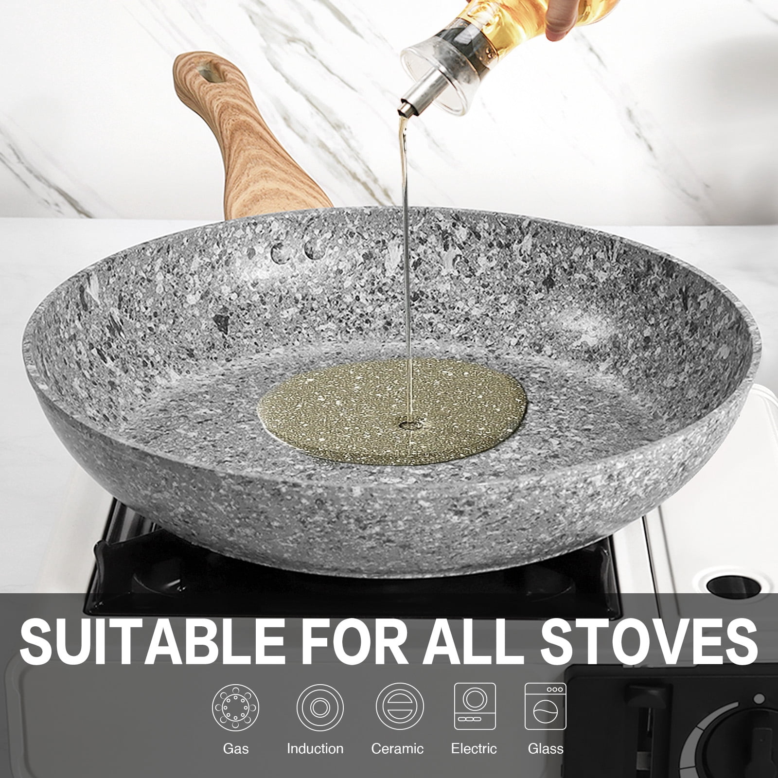 Koch Systeme CS 12" Grey Non-stick Granite Stone Frying Pan with Lid, Oven Safe & All Stovetop Compatible