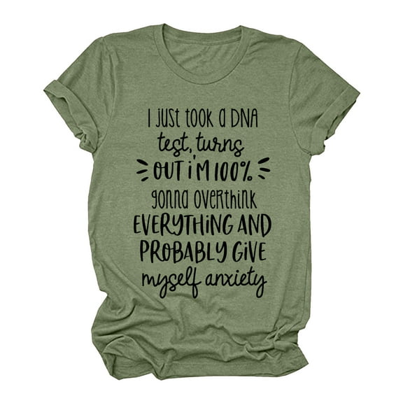 Aayomet Tops For Women Women Casual Top Shirt Letter Printed Shirt Blouse Short Sleeve Round Graphic Tees For Women Green,XL