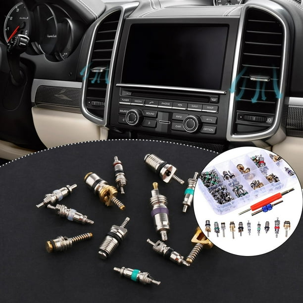 Núcleo de Válvula de aire acondicionado Yotijar para coche A/C R134A surtido de 102 piezas con vástago de Válvula de neumático