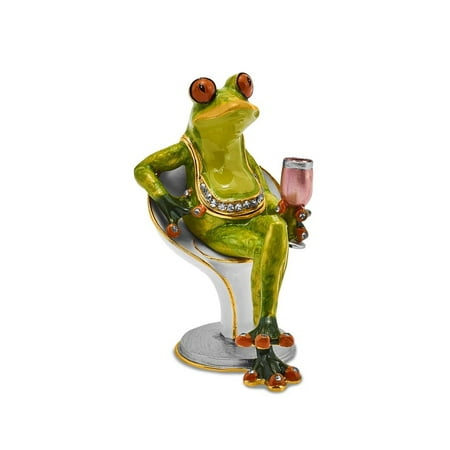 Bejeweled Frog - Bejeweled Pewter Enamel Vino Frog Trinket Box