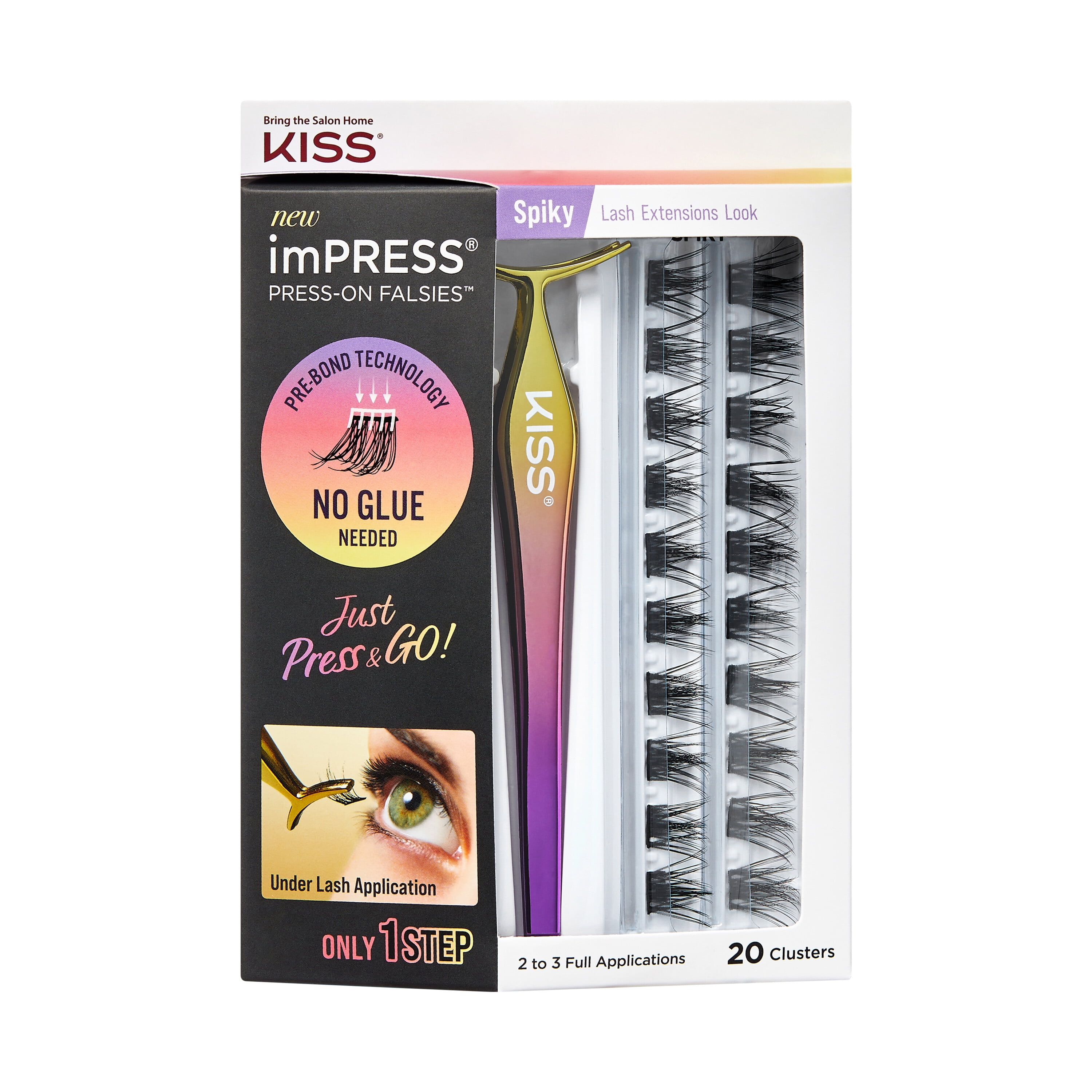 KISS imPRESS Press-On Falsies Eyelash Clusters Kit, Spiky, Black, 20 Clusters