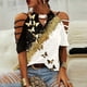 thumbnail image 3 of Sexy mujer Casual impreso media manga Halter collar Clod hombro pulóver blusa camiseta Tops Fridja bn1688, 3 of 5