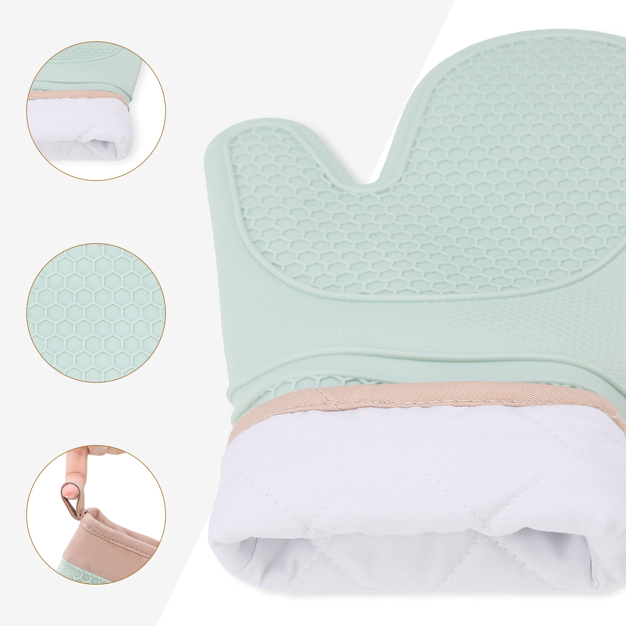 Unique Bargains Heat Resistant Soft Silicone Oven Mitts Set of 2 Mint Green 13x7.5 Inch