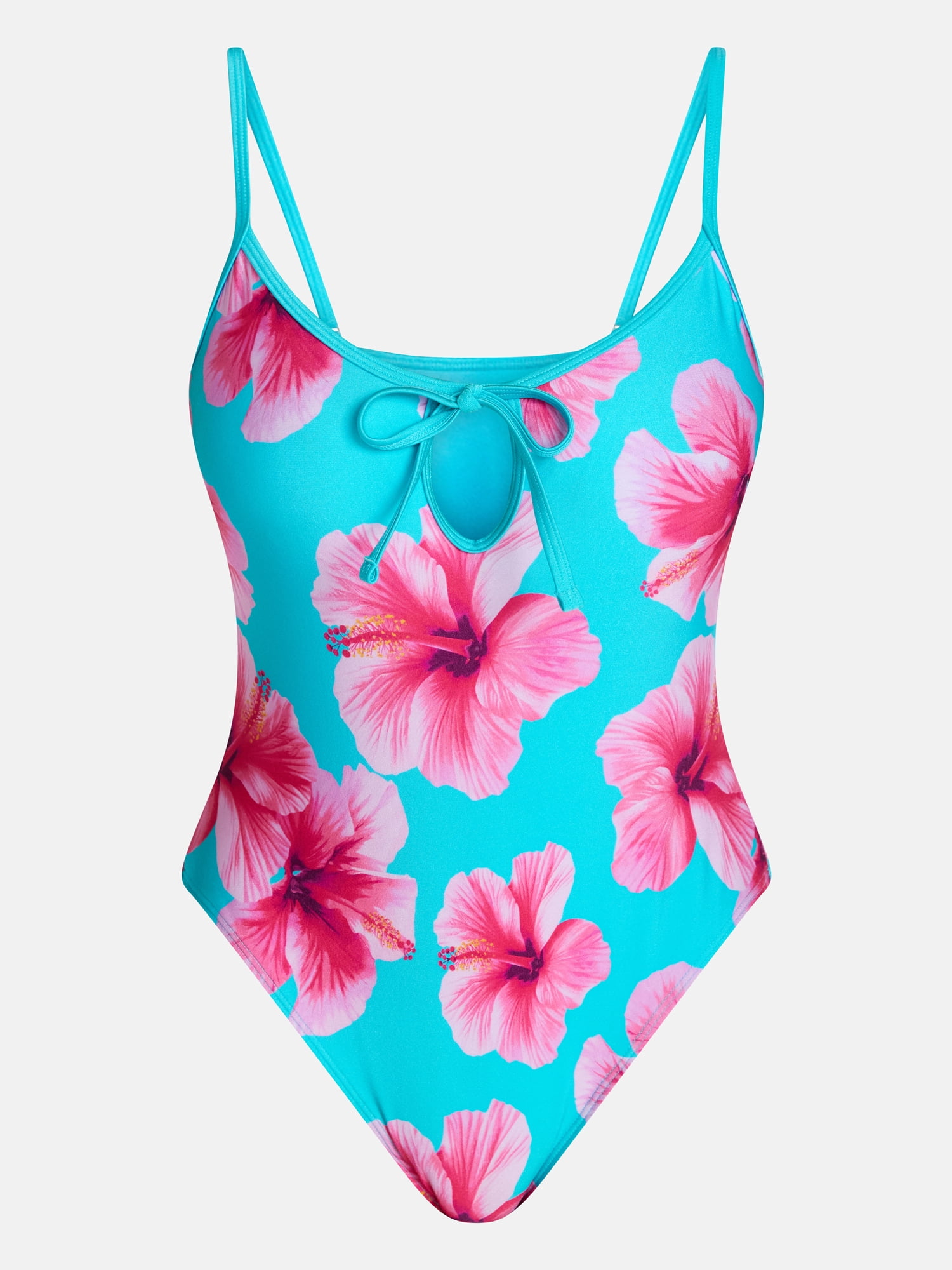 No Boundaries Scoop Neck One Piece Swimsuit with Keyhole, Women's XXS-XXL