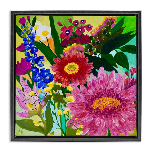 Stupell Industries Contemporary Front Yard Florals Black Floating Frame Canvas Art, 18 x 18, by Lee Ann Zirbes