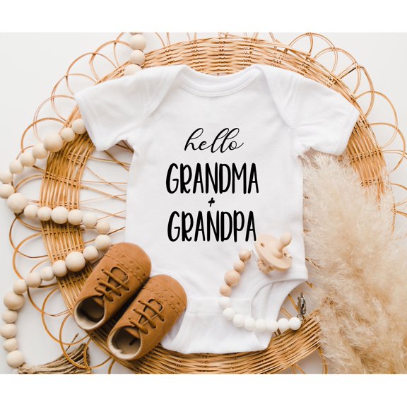Hello Grandma And Grandpa Baby Onesie, Hi Grandparents Announcement Onesie, Grandma & Grandpa Cute Shirt, Raglan Shirt Cute and Cool Baby Bodysuit, BABY BODYSUIT LAT 4424