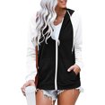 thumbnail image 4 of CEHVOM Women Color Block Hooded Weatshirt Drawstring Pocket Zipper Coat, 4 of 6