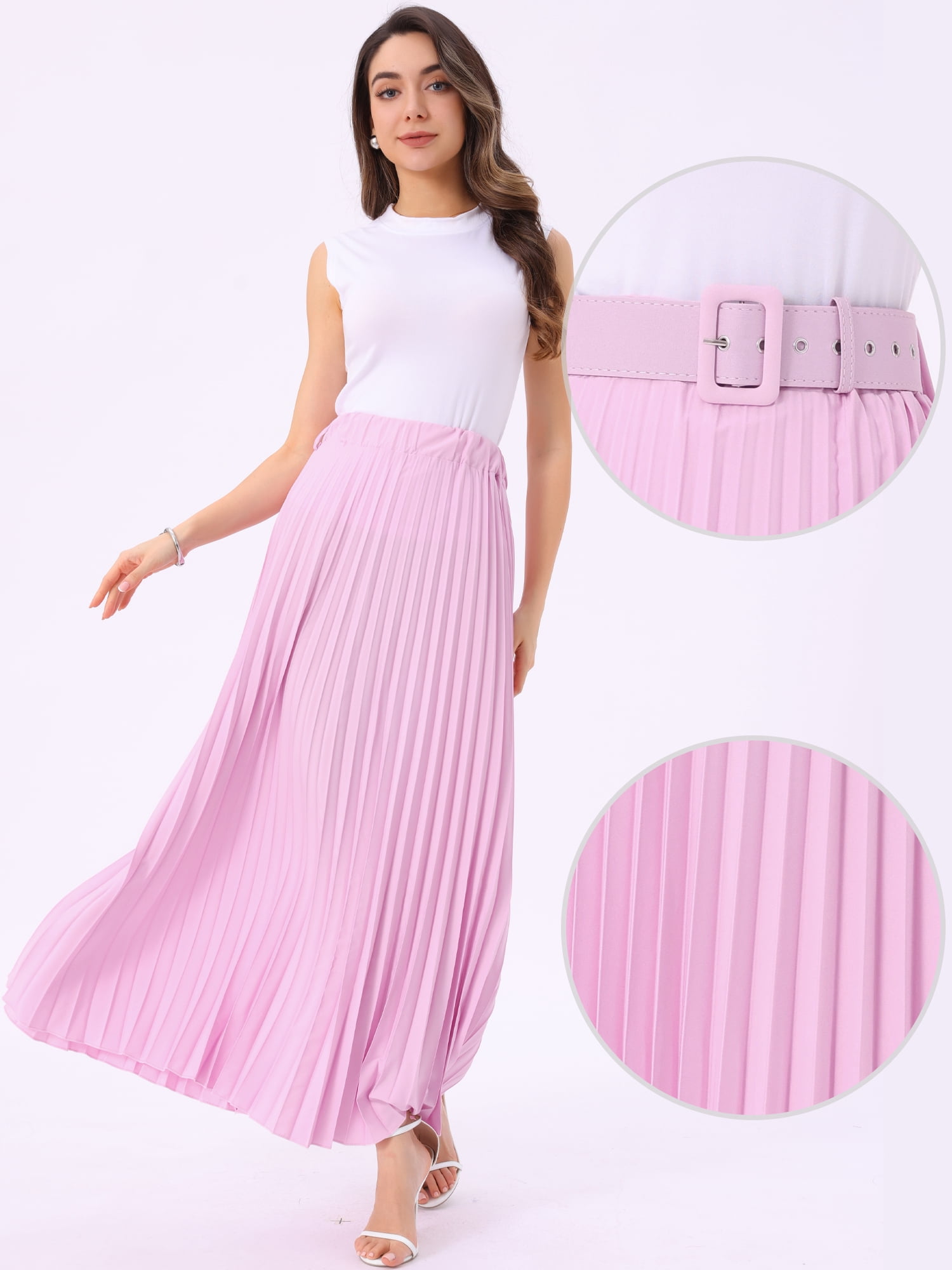 DARING DIVA Women's Elegnat Elastic High Waist Flowy A-Line Maxi Skirt M Rose Pink