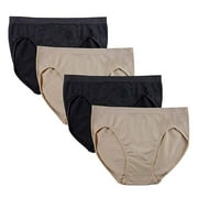 Seamless High Cut Panties Stripe, 4 Pack, Black/Soft Taupe, Small/Medium, Nylon | FEM Intimates