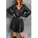 thumbnail image 4 of ABPHQTO Mini vestido negro plisado elástico de cintura alta con manga farol para mujer, 4 of 5