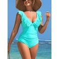 thumbnail image 3 of Sociala V Neck Monikini Swimsuit for Womens Ruffled One Piece Bath Suit, 3 of 5