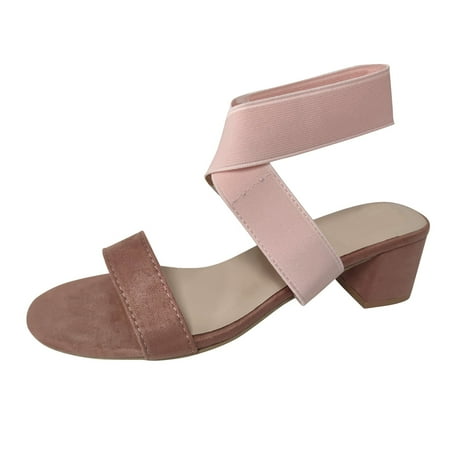 

simu Women s Sandals Comfortable Ladies Fashion Summer Flock Solid Color Strap High Heel Sandals Sandals Shoes Casual