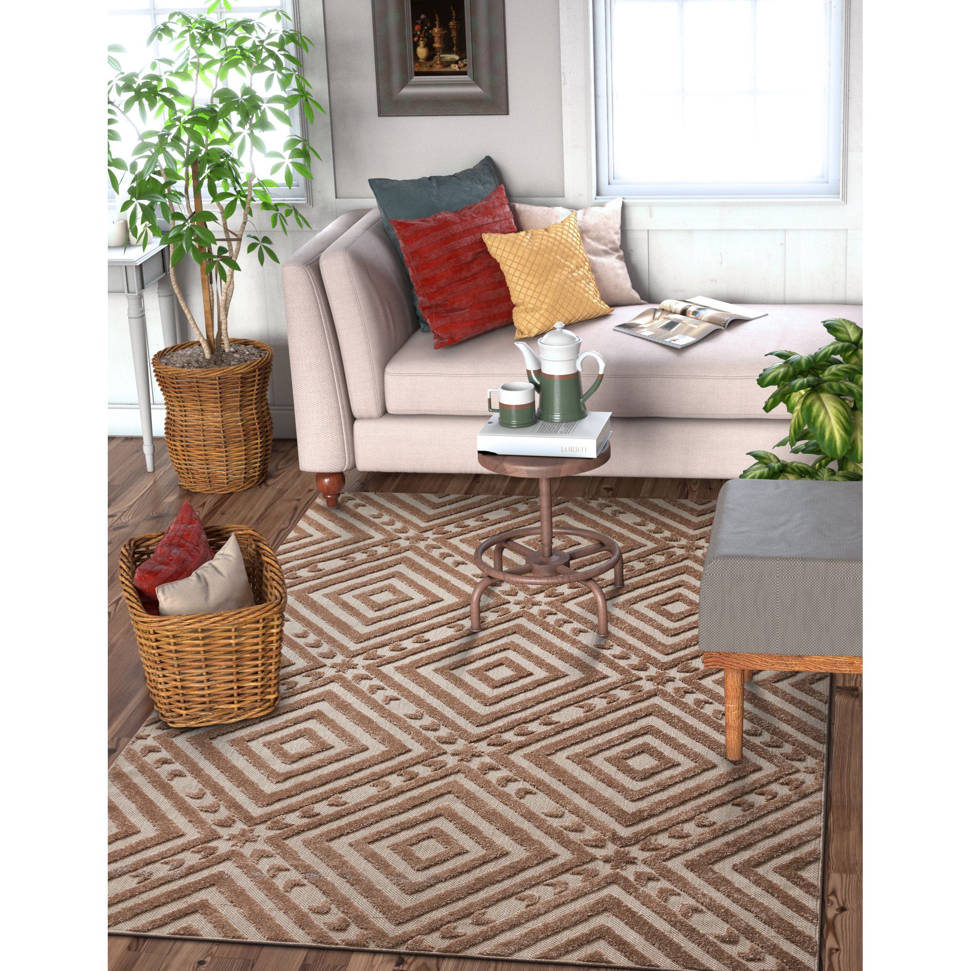 Well Woven Cannes Brown Indoor/Outdoor Diamond Area Rug 8x11 (7'10" x 9
