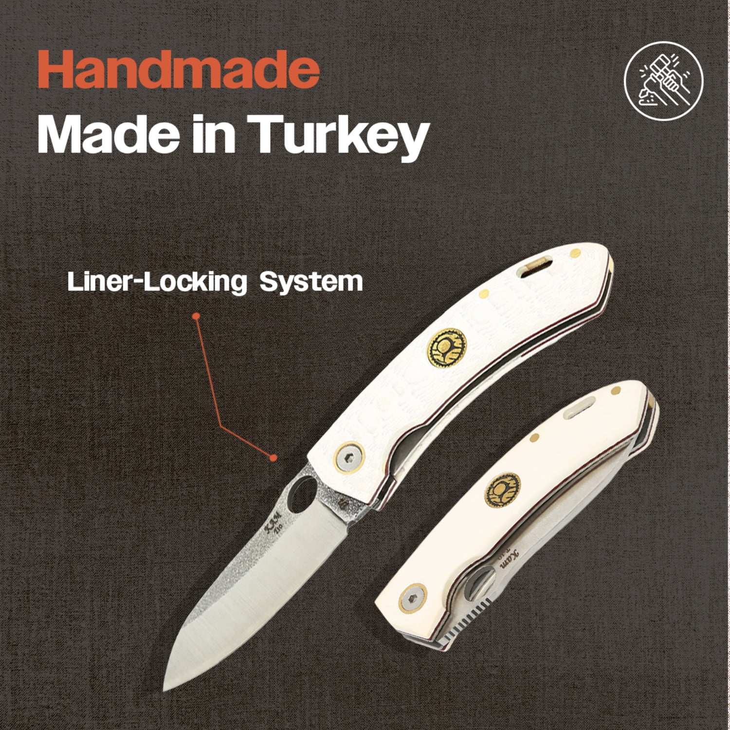 Kam Knife - Folding Knife BÖHLER Stainless Steel N690 with 3.14" Blade EDC Knife; White Handle Camping Knife; Small Hunting Knife Perfect for Outdoors and Hiking