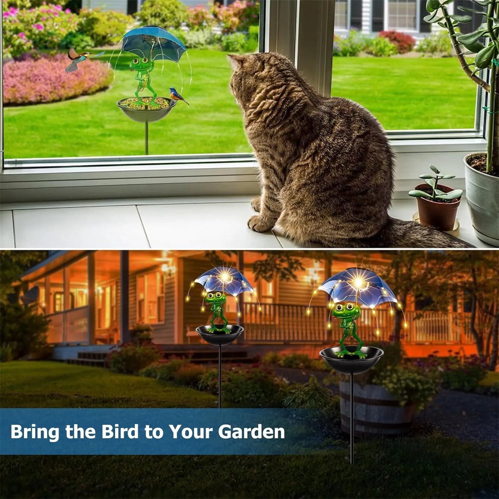 XINGAG Solar Bird Feeder, Outdoor Solar Lights Figurine Lights with Umbrella, Hummingbird Feeder Decorative Path Lights Courtyard Garden Light Outdoor Yard Decor