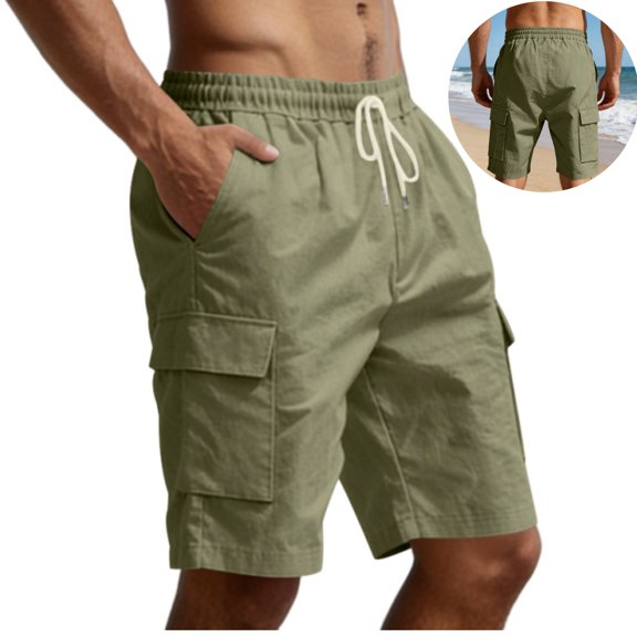 LWavelet Cargo Athletic Shorts Men Drawstring Elastic Waist Hiking Shorts Outdoor Classic Tactical Shorts with Multi Pockets
