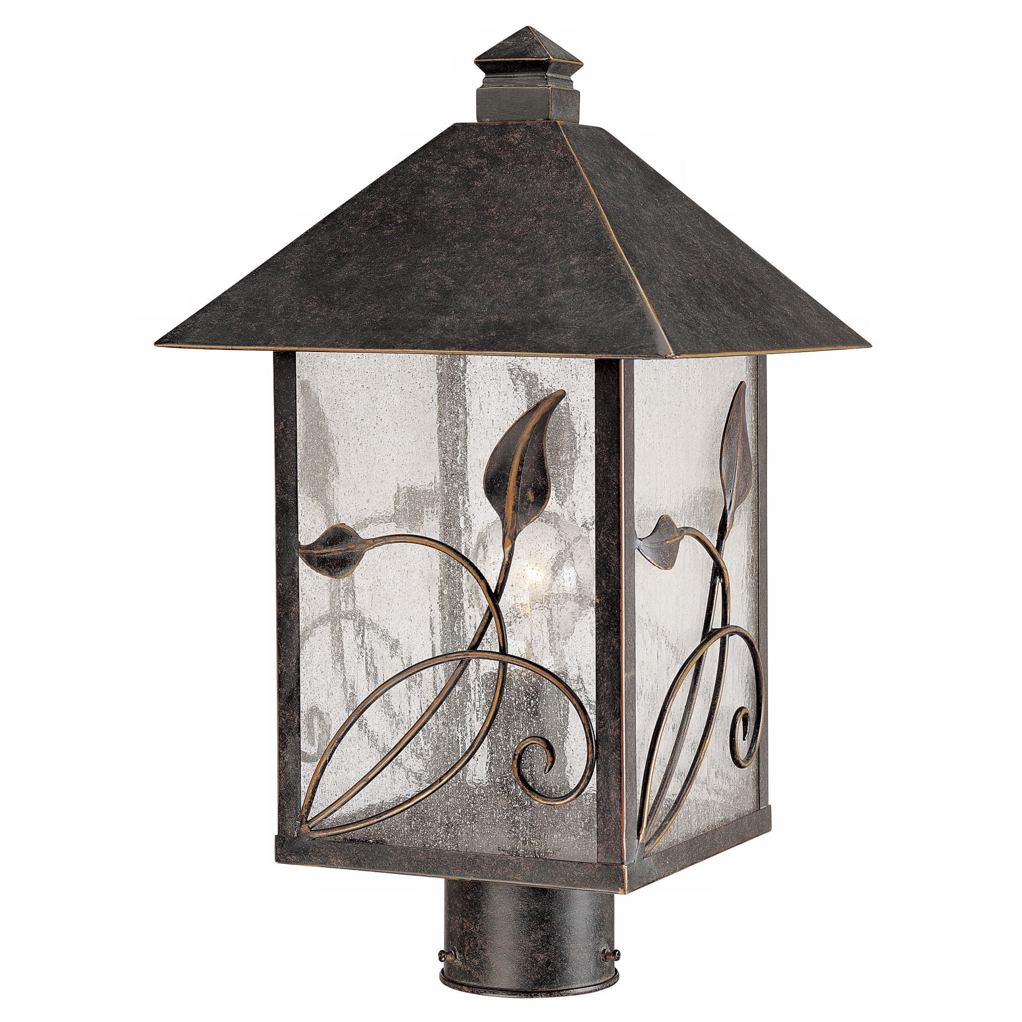 Franklin Iron Works French Garden Rustic Farmhouse Outdoor Post Light Bronze Leaf and Vine Motif 17" Clear Seedy Glass for Exterior Light Barn Deck