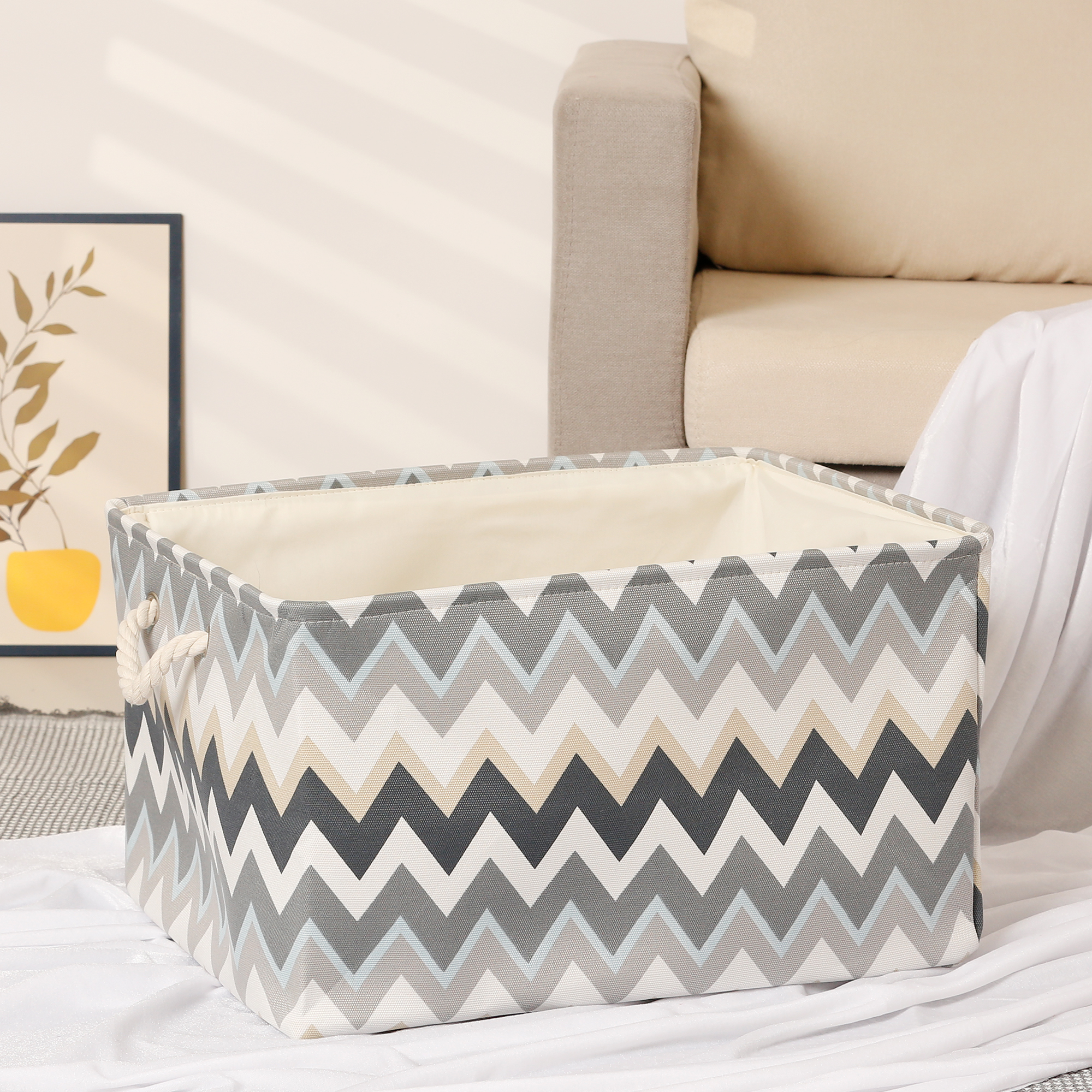 Unique Bargains Fabric Storage Cube Storage Bin Storage Basket Blue 19.5*16*12in