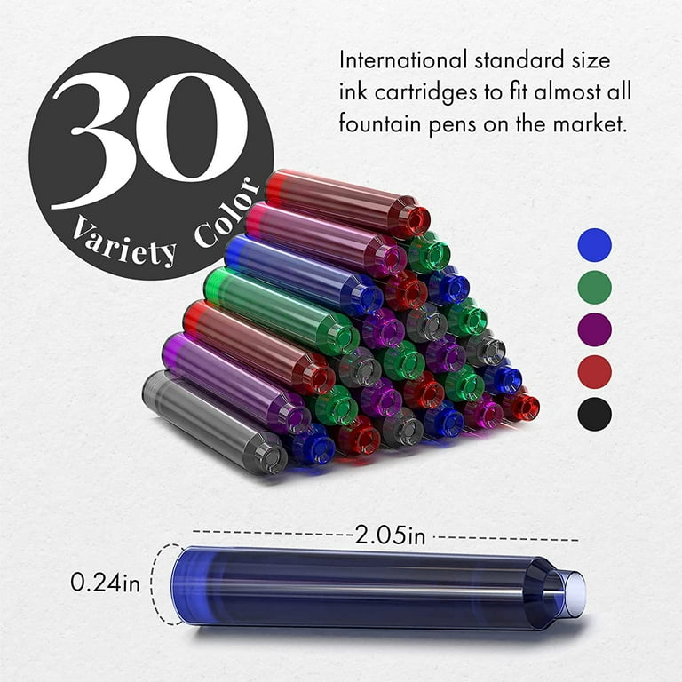 Wordsworth Black 30 Pack Fountain Pen Ink Refills Set of 30