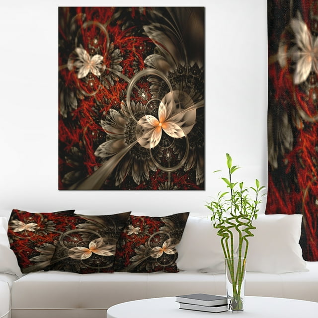 Motif de Fleurs Fractales Rouges et Orange - Impression sur Toile Florale