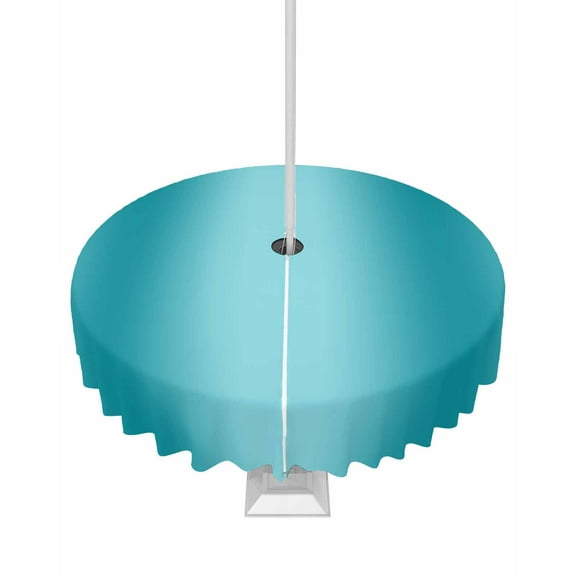 Lsrtoss Outdoor Tablecloth with Umbrella Hole & Zipper, Teal Ombre Round Tablecloth 60 Inch, Modern Abstract Art Farmhouse Gradient Patio Table Cover Waterproof Table Cloth for Picnic/Party