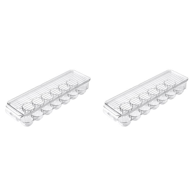 2X Soporte para Huevos de PláStico Transparente - Soporte para Bandejas para 14 Huevos - Organizador para Refrigerador con Tapa Gratis, Contenedor de Almacenamiento