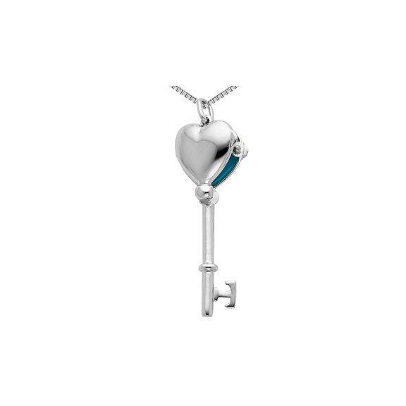 Gem & Harmony Sterling Silver Heart Locket Key Pendant Necklace with Chain for Women