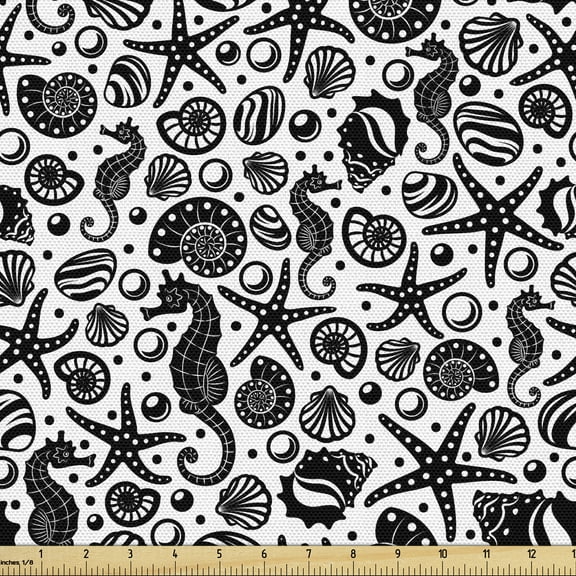 Ambesonne Nautical Fabric by the Yard Upholstery, Silhouette Underwater, 1 Yard, Black and White