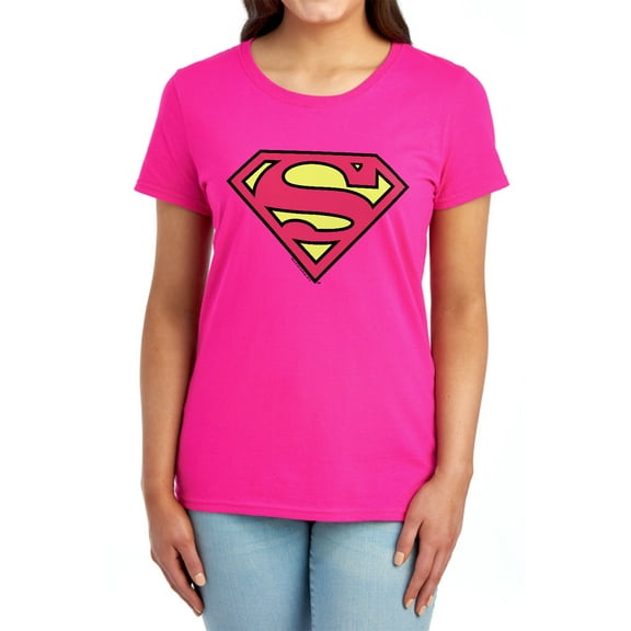 Dc Superman Classic Logo Women's T Shirt (Small) Hot Pink