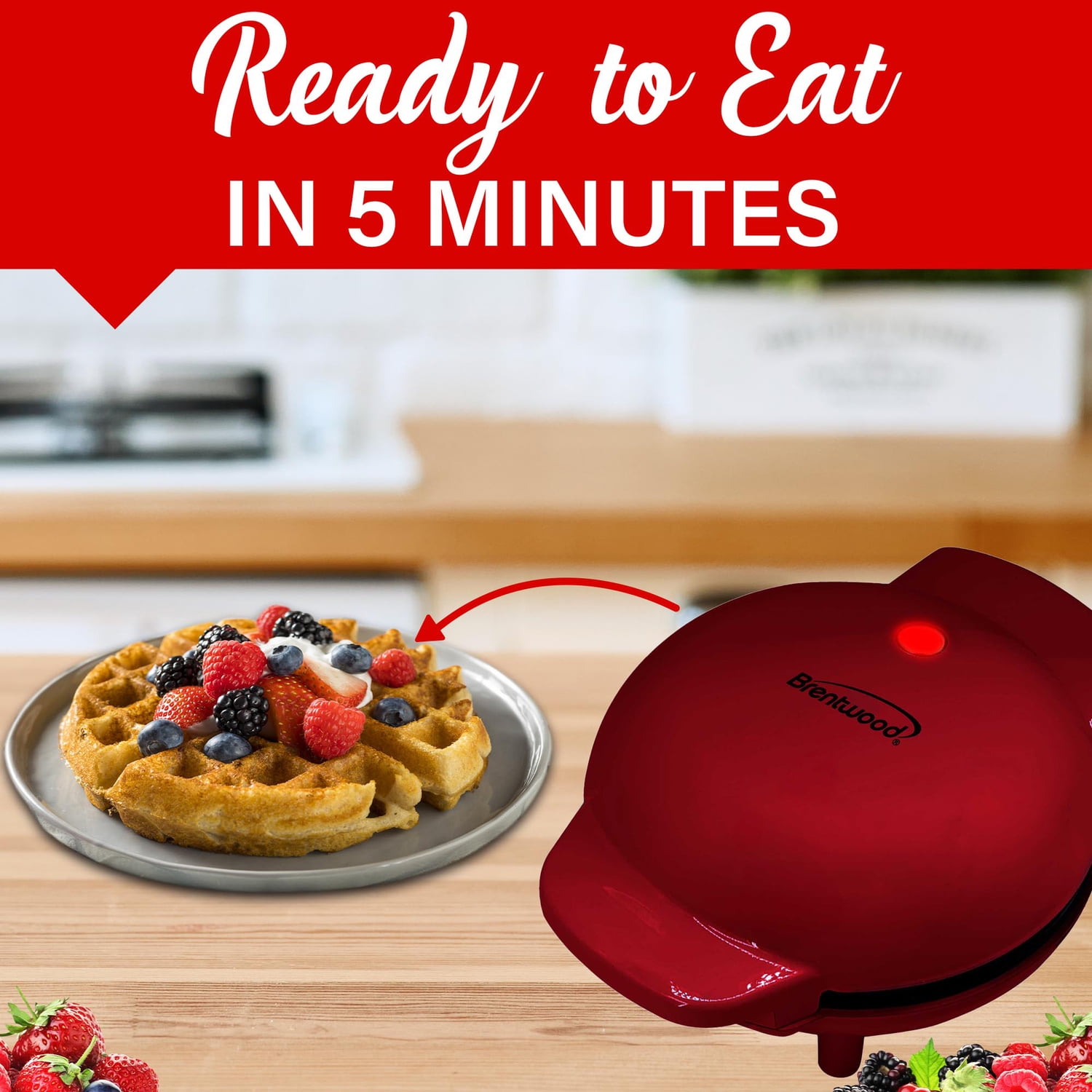 Brentwood Non-Stick Mini Waffle Maker, Red
