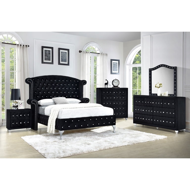 black velvet dresser with mirror New Classic Furniture Kailani Black Velvet Dresser And Mirror