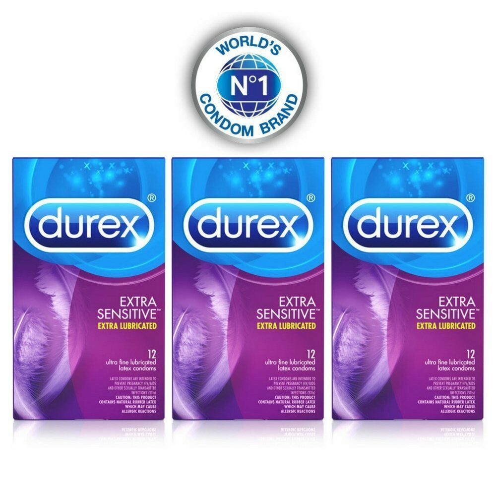 Durex Extra Sensitive Ultra Fine Lubricated Latex Condoms, 12 ct 3 Pack