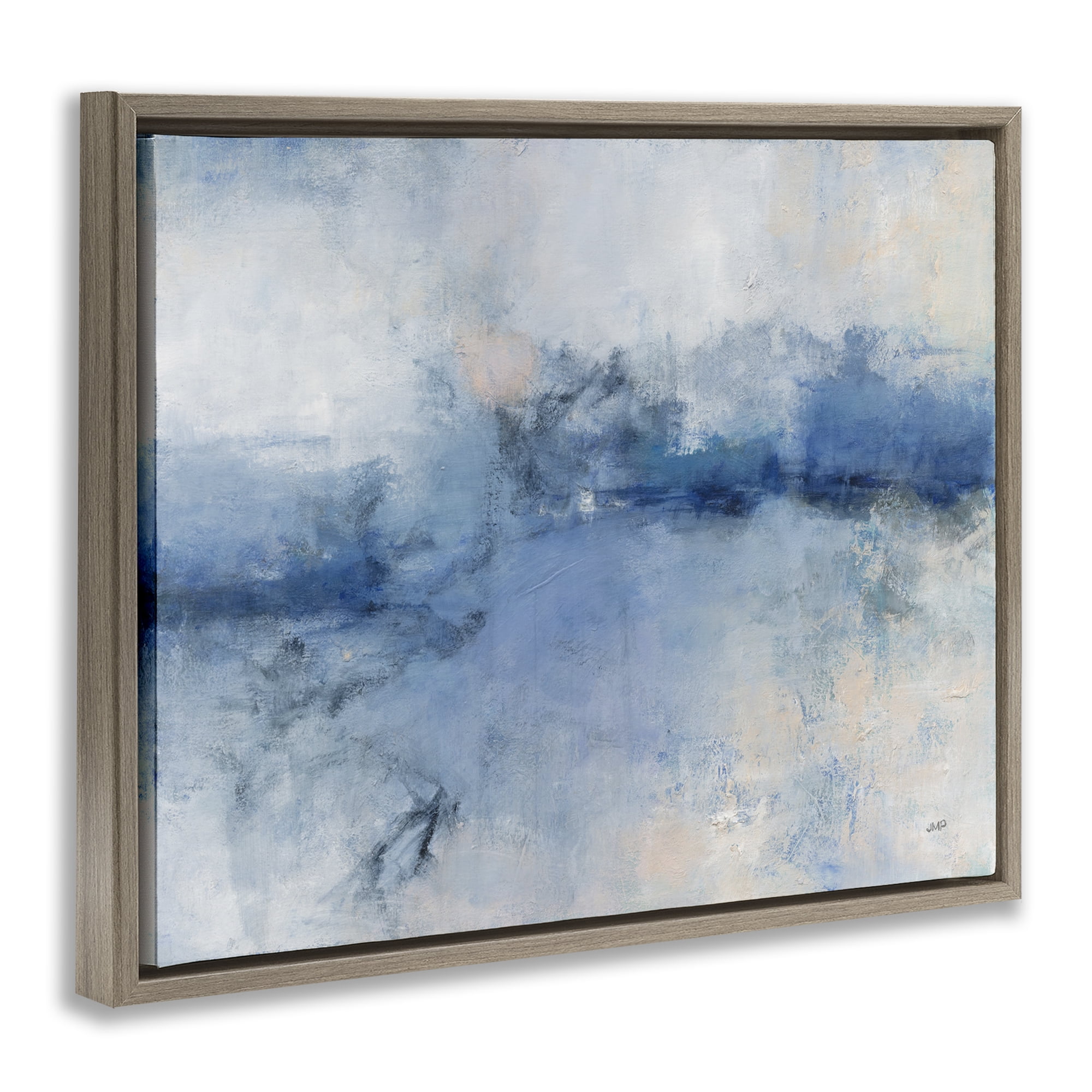 Stupell Industries Blue Seaside Impressions Abstract Painting Brown Floater Framed Canvas Art Print Wall Art, 21 x 17