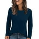 thumbnail image 2 of Camisa gris para mujer,Camiseta de manga larga a rayas para mujer, corte holgado e informal, mezcla de poliéster, talla mediana, sopatenor, 2 of 9