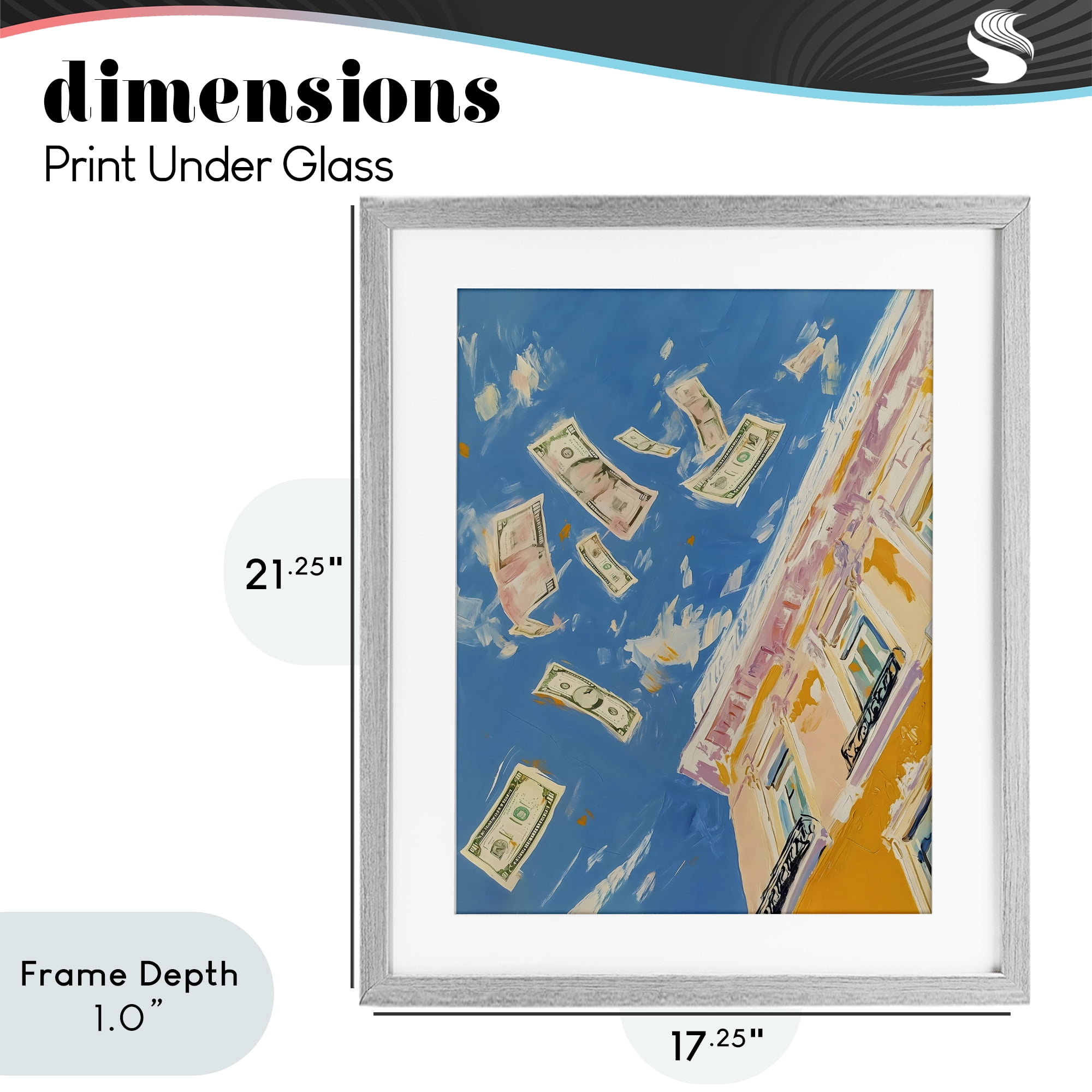Stupell Industries Money Rain Drifting Past Windows Gray Framed Print Under Glass, design by The Prints Vibe